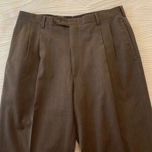 Vintage 90s Jos. A. Bank Brown 100% Wool Double Pleated High Rise Trousers
